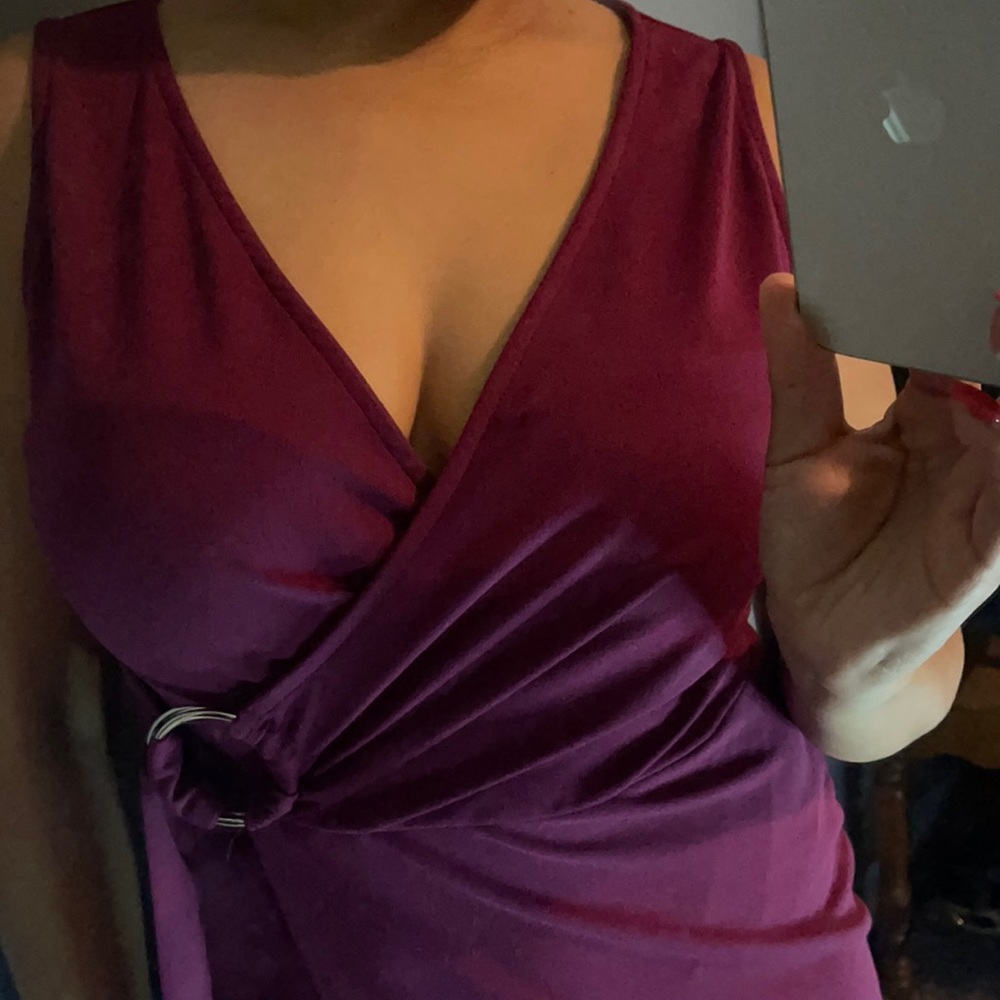 V Cut, Mid Rise Burgundy Dress